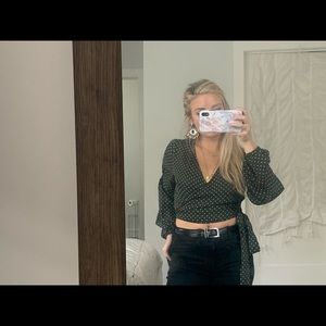 Boutique Green Polka Dot Wrap Blouse